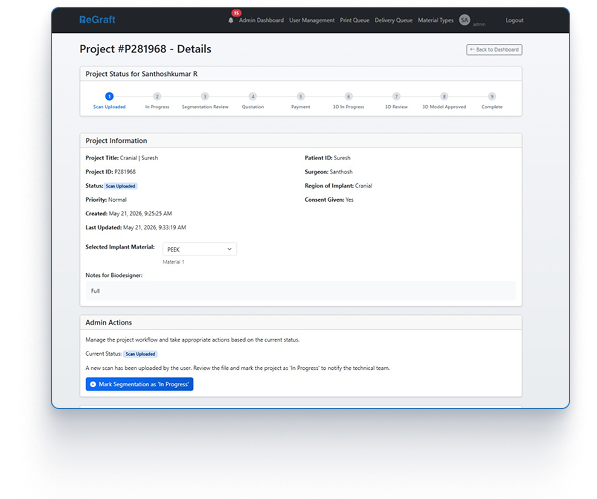 Regraft3D platform — Scan Uploaded